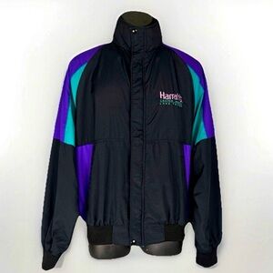Vintage 90s Harrah’s Lake Tahoe Neon Holloway Full Zip Embroidered Jacket Sz M